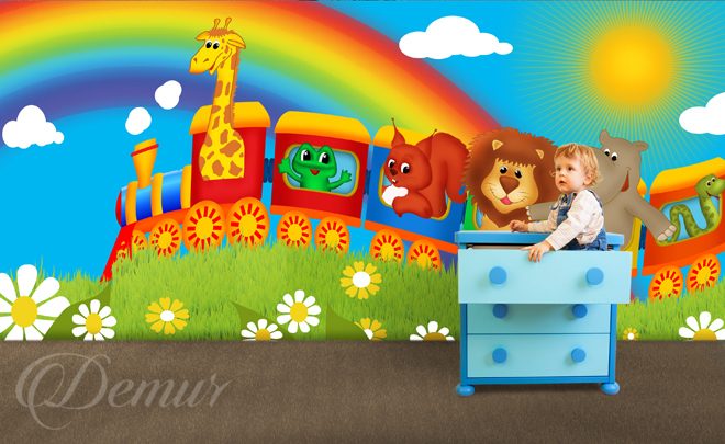 Locomotive-coloree-zoo-pour-les-enfants-papiers-peints-demur