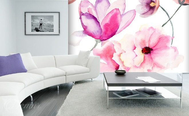 Aquarelle-fuchsia-fleurs-murales-papiers-peints-demur